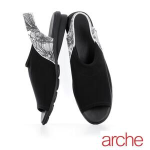 Arche Womens 5.5 Black White Dajac Stretch Slip-On Slingback Open-Toe Sandal